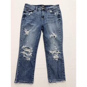 Judy Blue Skinny Fit Capri Jeans Womens 9/29 High Rise Distressed 29x24 Denim